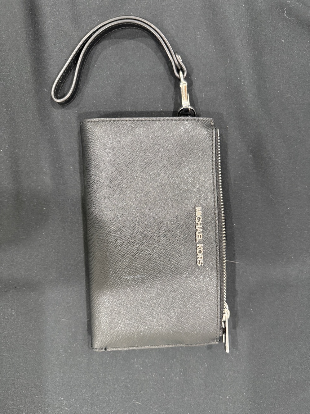 Michael Kors Black Saffiano Leather Wristlet Wallet with Gold Logo